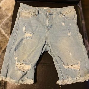 Cello Ripped Mid Length Jean Shorts Light Wash